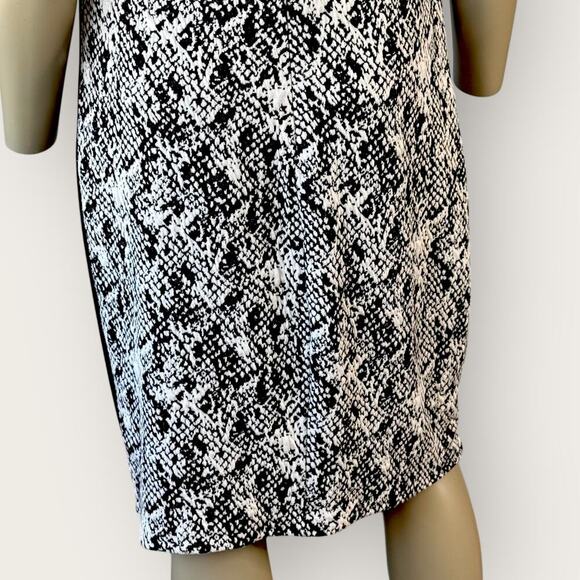 Donna Ricco Cap Sleeve Ruched Waist Sheath Dress Stretch Size 10 Black Abstract - Picture 13 of 16